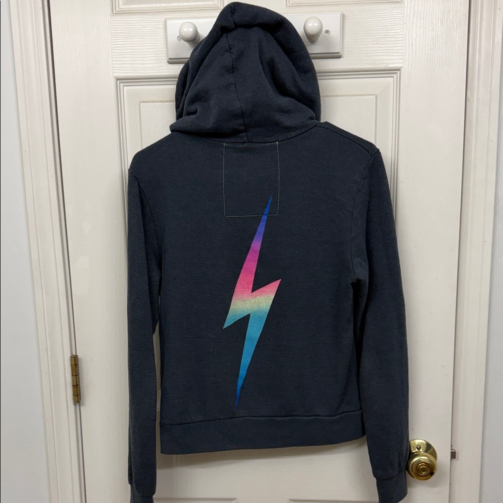 Aviator Nation Charcoal Rainbow Lightning Bolt Full-Zip Hoodie: XS - Picture 5 of 7